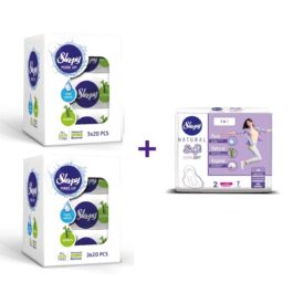 Sleepy make up lingettes démaquillantes – 1Pack de 2 Boîtes de 3 Paquets x 20 pcs + SLEEPY BIO NATURAL Premium Serviettes hygiéniques hypoallergéniques « LONG »Offert!